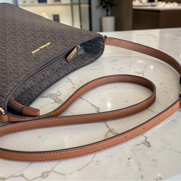 Michael Kors Brown MK Logo Crossbody Bag with Tan Leather Strap - Picture 9 of 14
